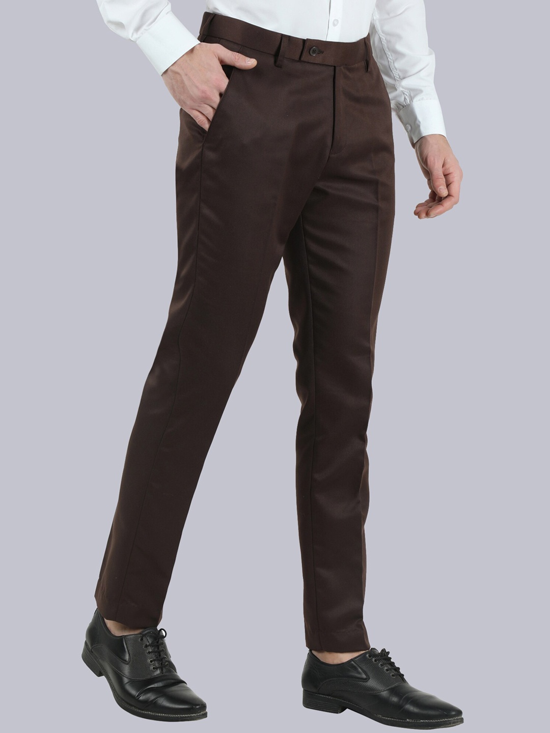 

VEI SASTRE Men Smart Slim Fit Trousers, Brown