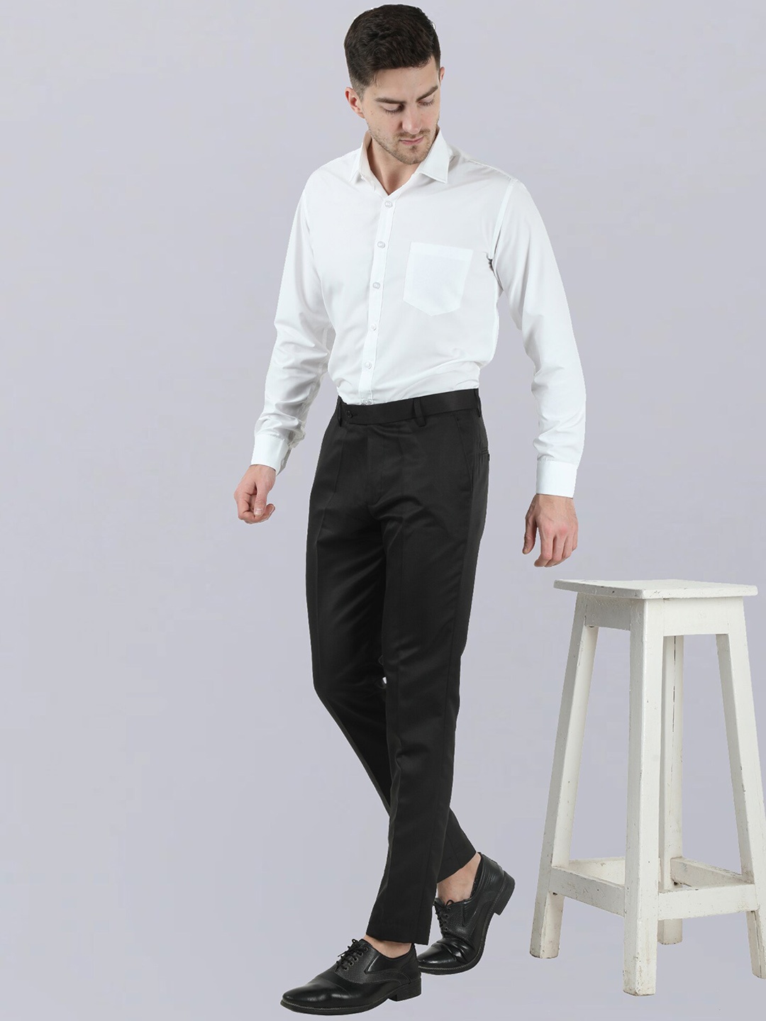

VEI SASTRE Men Smart Slim Fit Trousers, Black