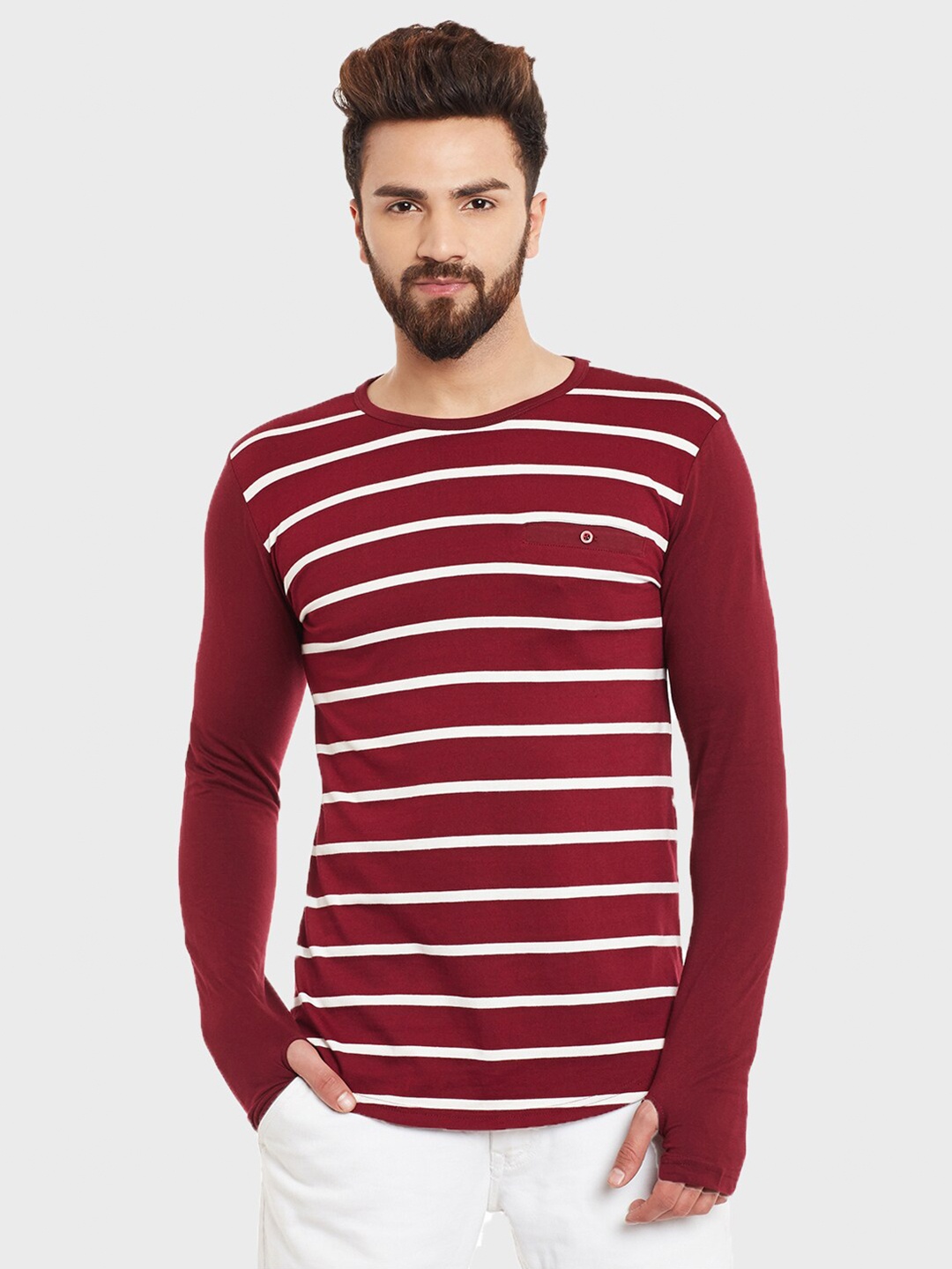 

Hypernation Striped Slim Fit T-shirt, Maroon
