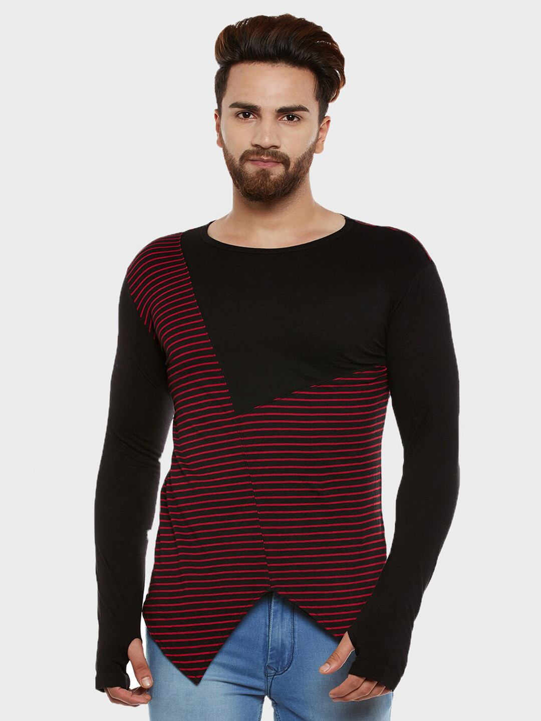 

Hypernation Men Striped Pure Cotton T-shirt, Black