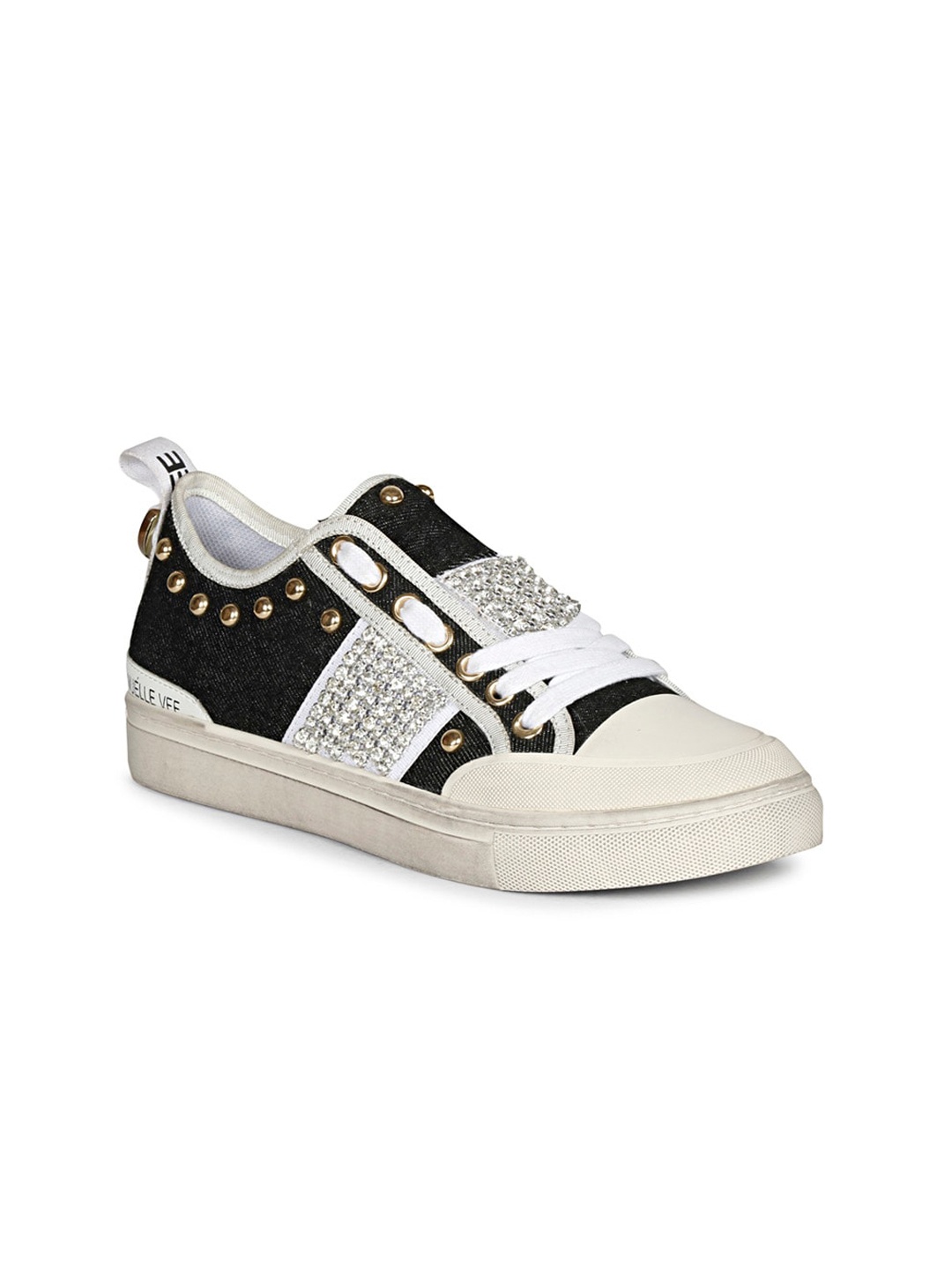 

Saint G Women Colourblocked Embellished Leather Sneakers, Black