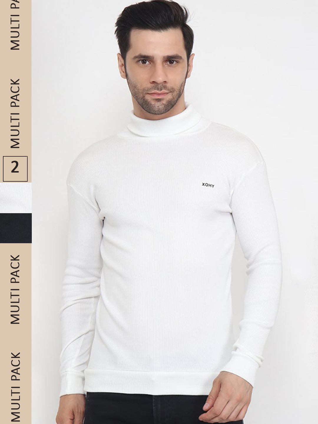 

Xohy Men Pack Of 2 Turtle Neck Pullover, Black