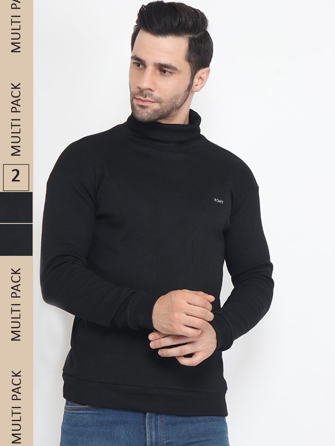 

Xohy Men Turtle Neck Pack Of 2 Cotton Pullover, Black
