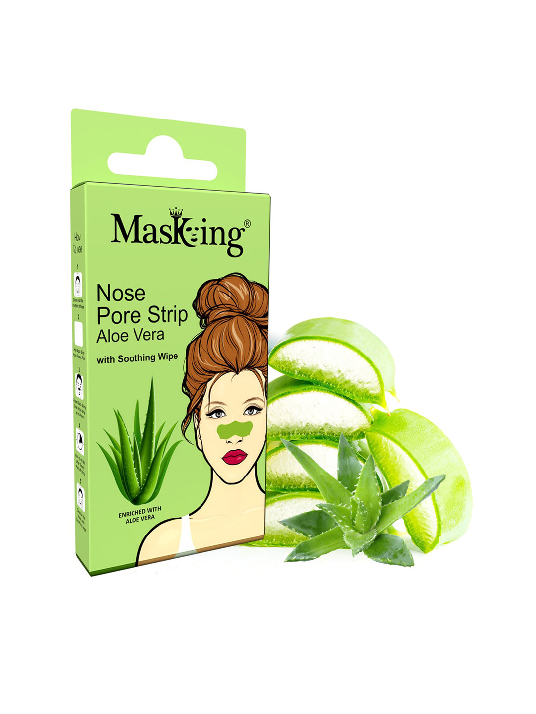 

MasKing Beauty Collection Set Of 5 Aloe Vera Nose Pore Strips, Green
