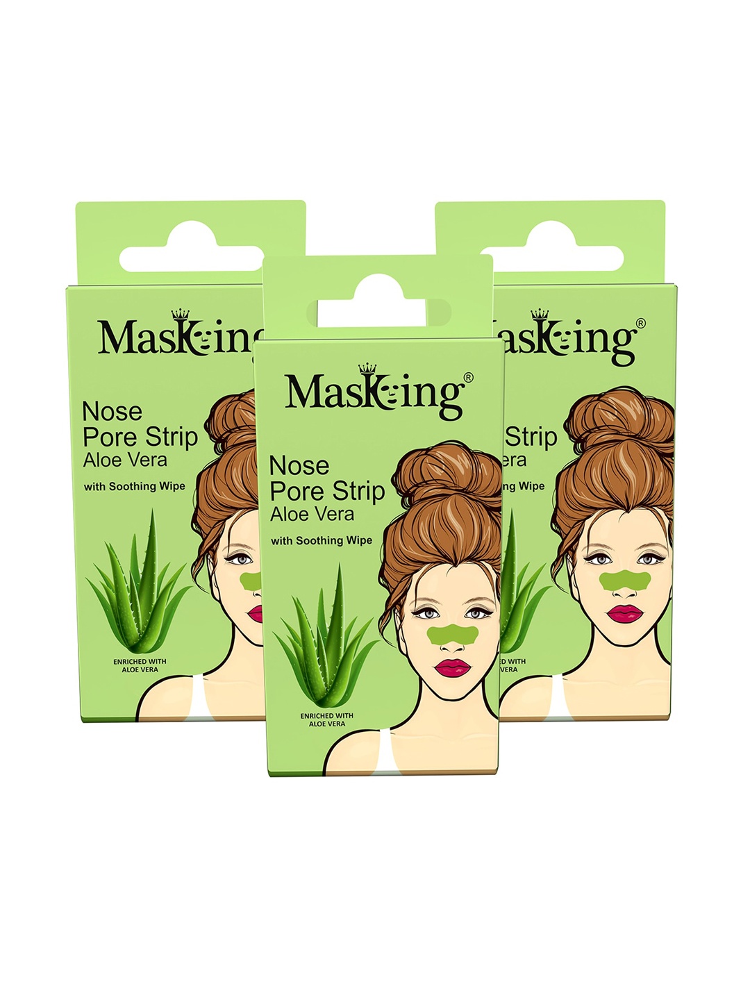 

MasKing Beauty Collection Set Of 3 Aloe Vera Nose Pore Strips-30gm Each, Green