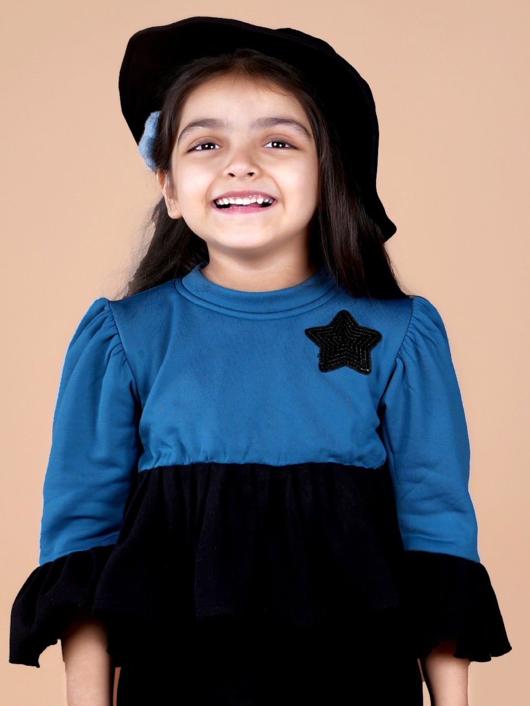 

Beyabella Kids Girls Colourblocked Peplum Top, Blue