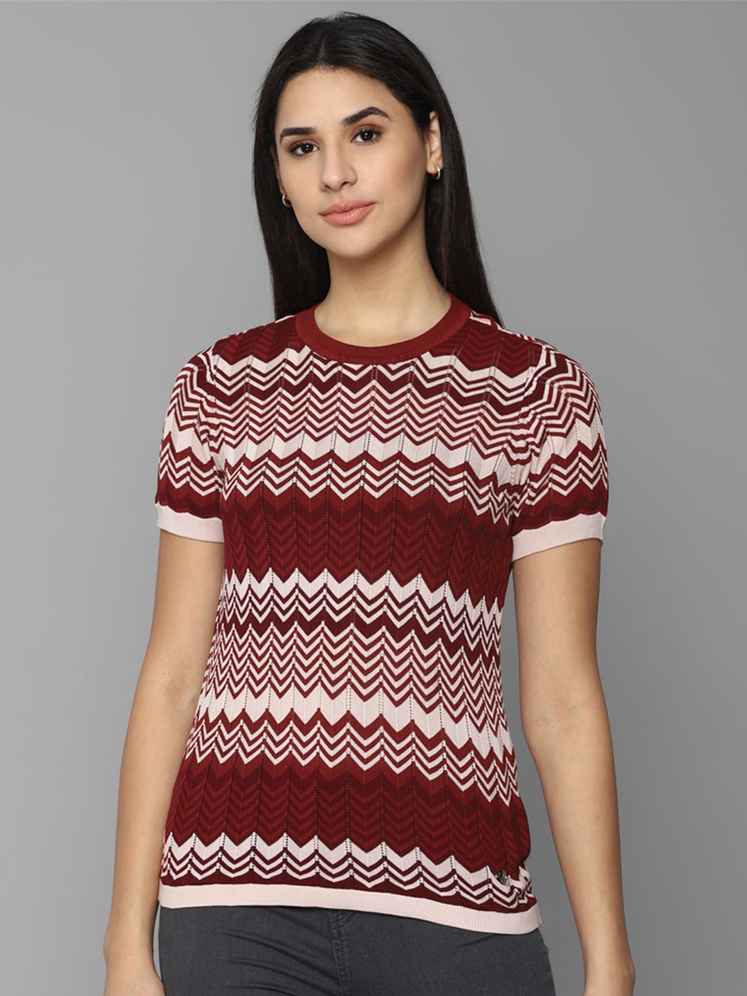 

Allen Solly Woman Women Printed Pullover Sweater, Maroon