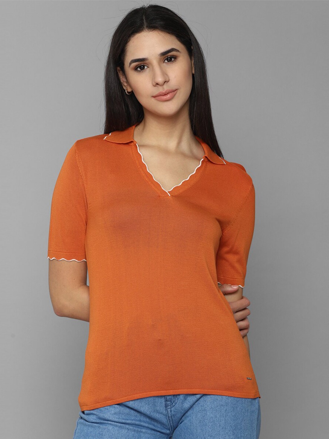 

Allen Solly Woman V-Neck Top, Orange