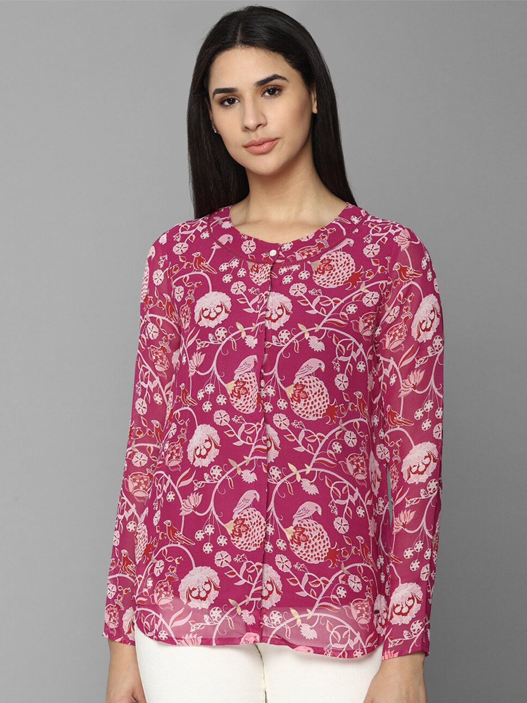 

Allen Solly Woman Print Shirt Style Top, Pink