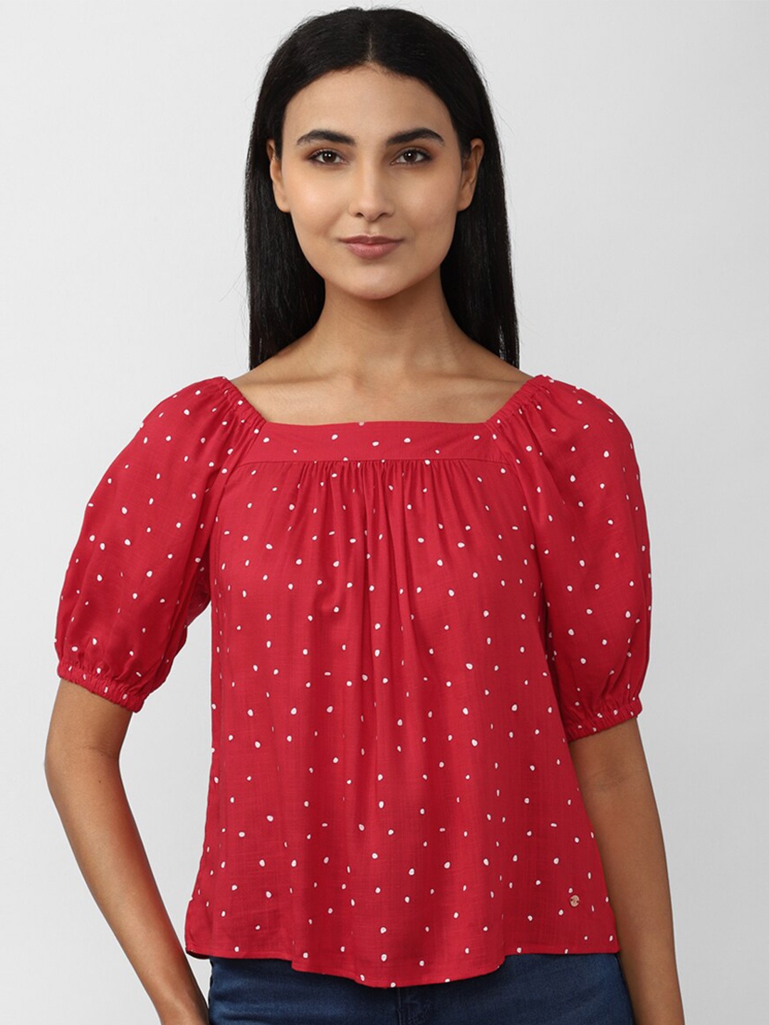 

Van Heusen Woman Polka Dots Printed Top, Red