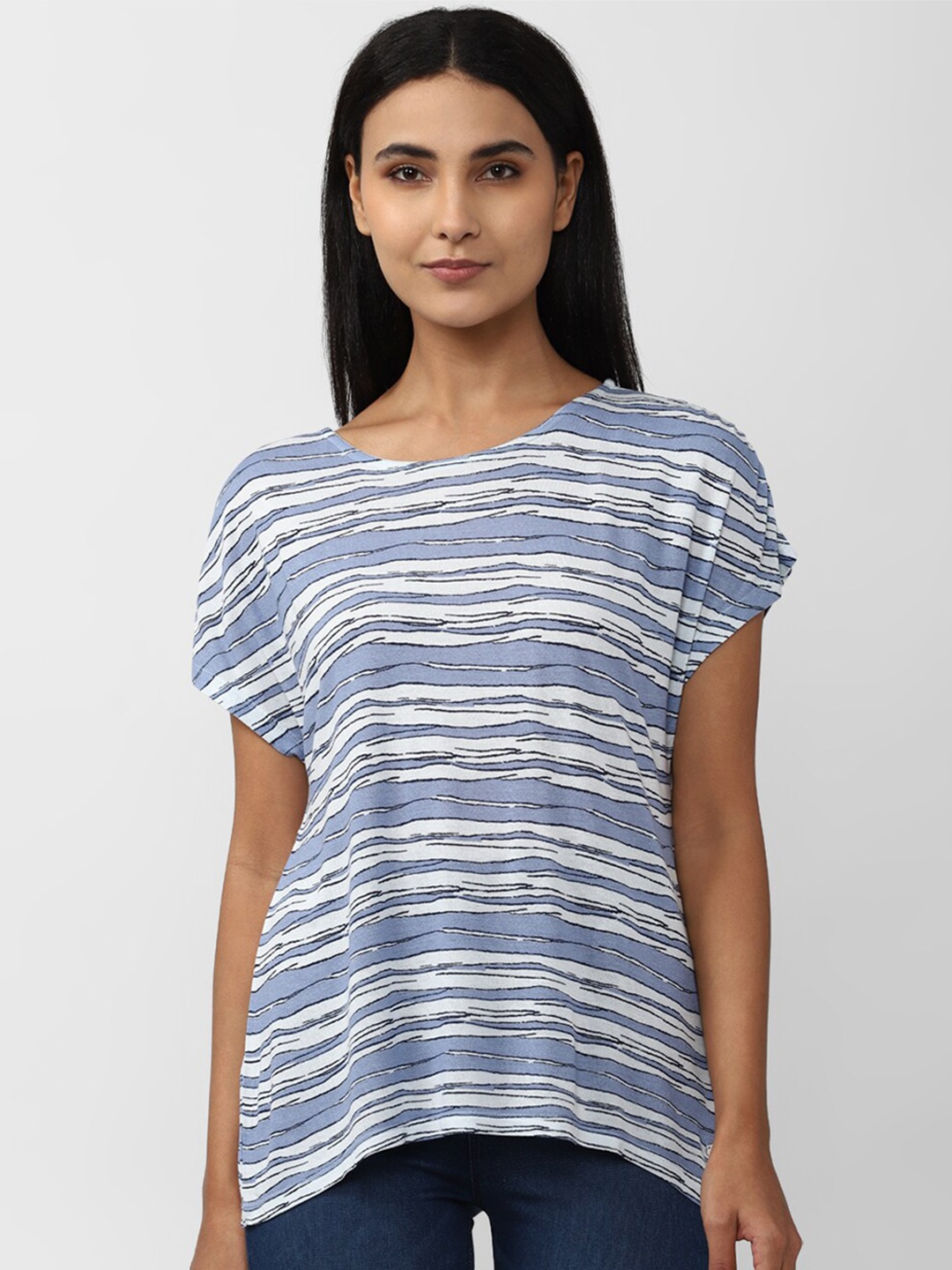 

Van Heusen Woman Striped Extended Sleeves Top, Blue