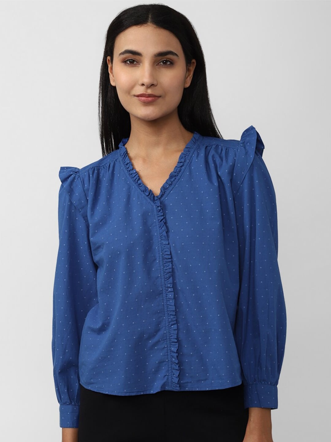 

Van Heusen Woman Ruffles Pure Cotton Formal Top, Blue