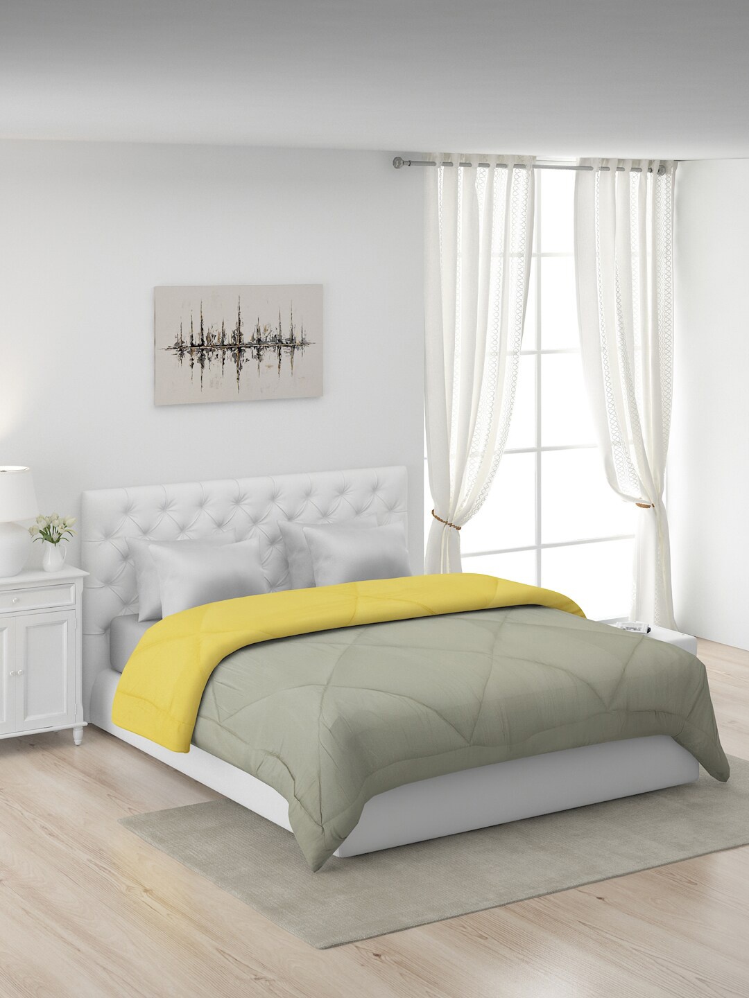 

Monte Carlo Addison Yellow & Grey Microfiber Mild Winter 210 GSM Double Bed Comforter