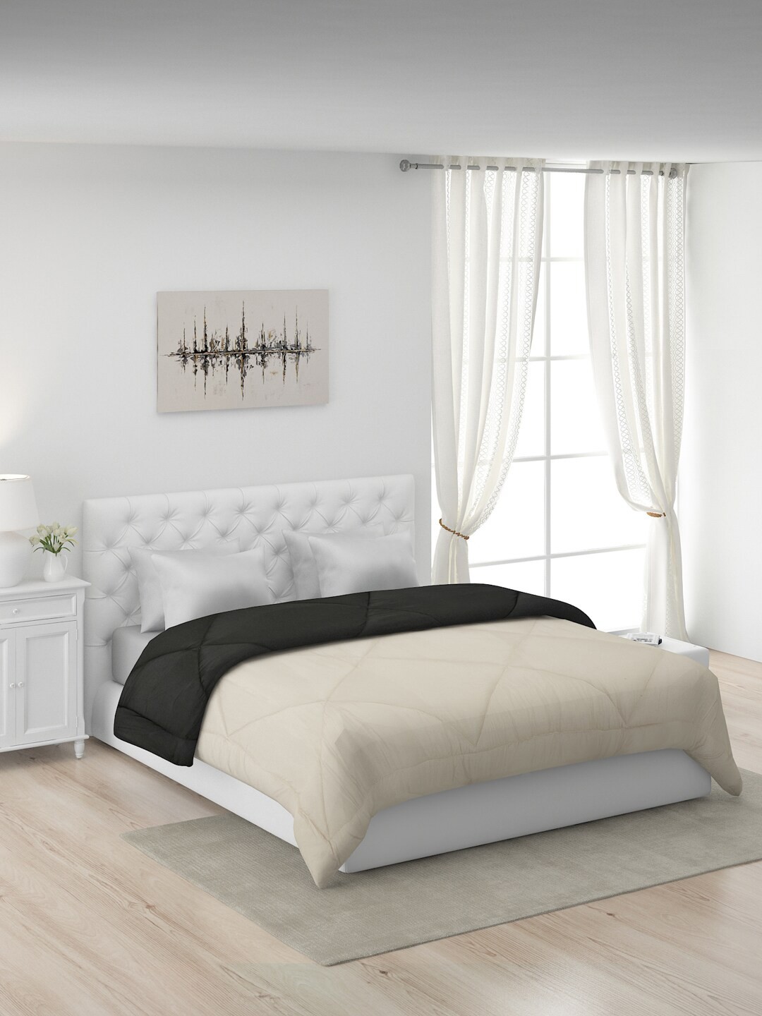 

Monte Carlo Addison Beige & Black Microfiber Mild Winter 210 GSM Double Bed Comforter