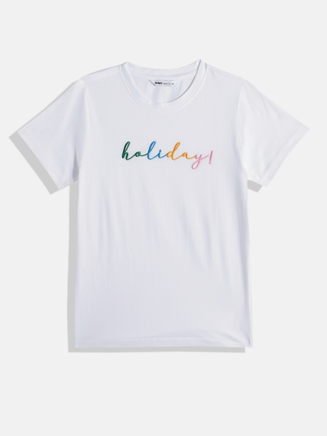 

M&H Juniors Girls Embroidered Pure Cotton T-shirt, White