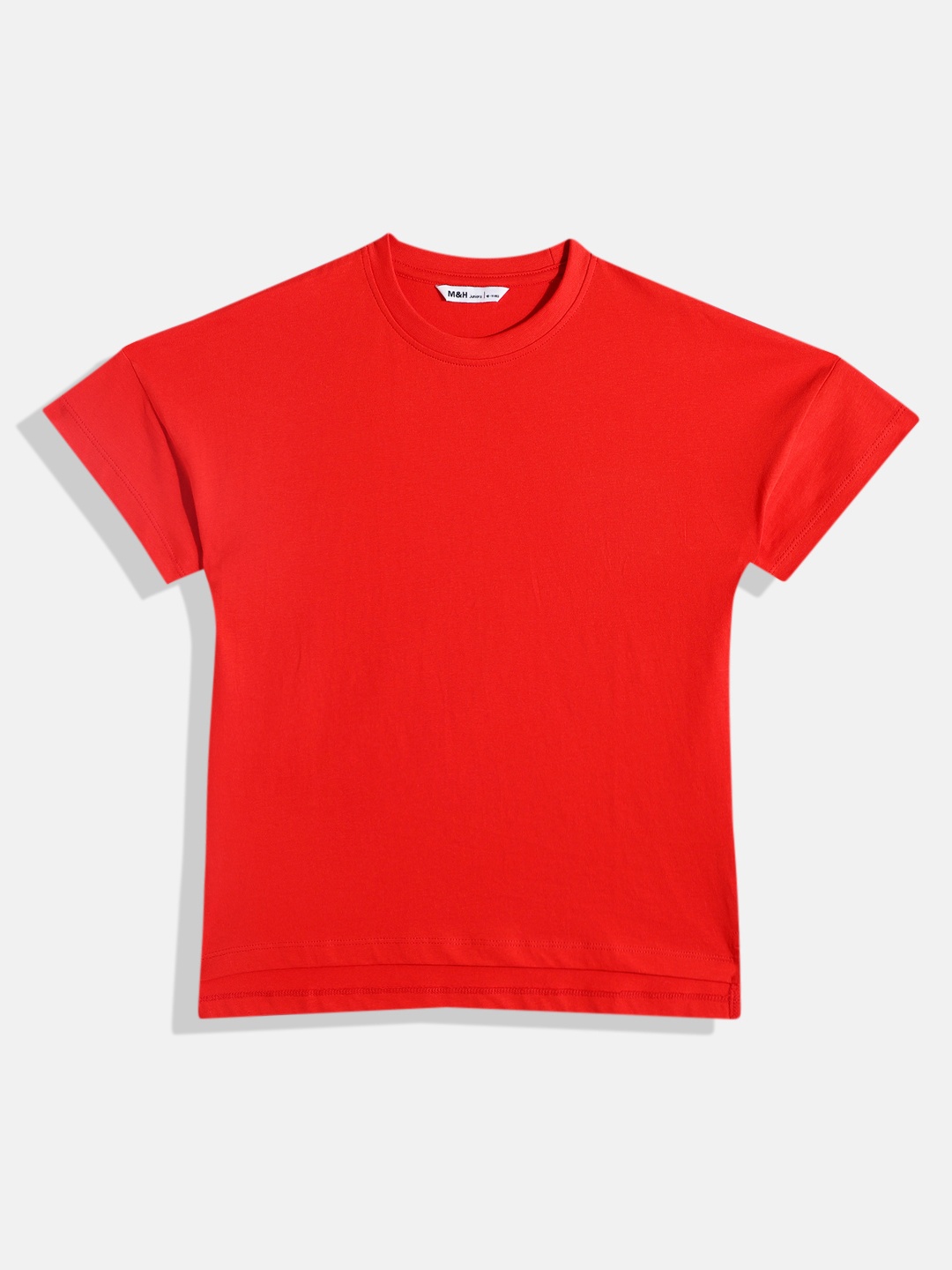 

M&H Juniors Girls Drop-Shoulder Sleeves Pure Cotton T-shirt, Red