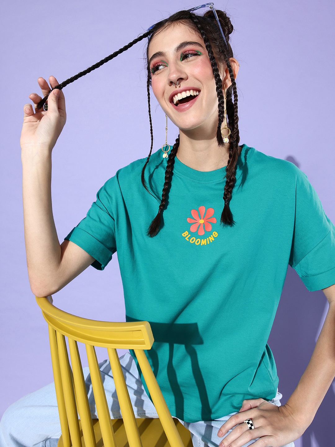 

Mast & Harbour Women Floral Printed Pure Cotton T-shirt, Teal