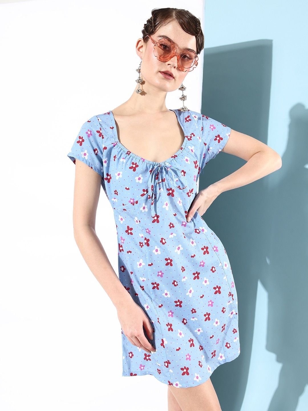 

Mast & Harbour Ocean Blue Scoop Neck Meadow Flora A-Line Mini Dress