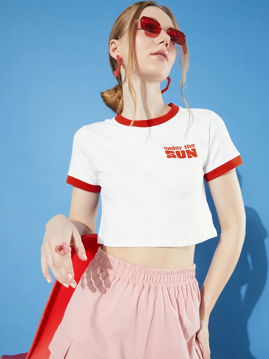 

Mast & Harbour Women Typography Printed Round Neck Crop T-shirt, White