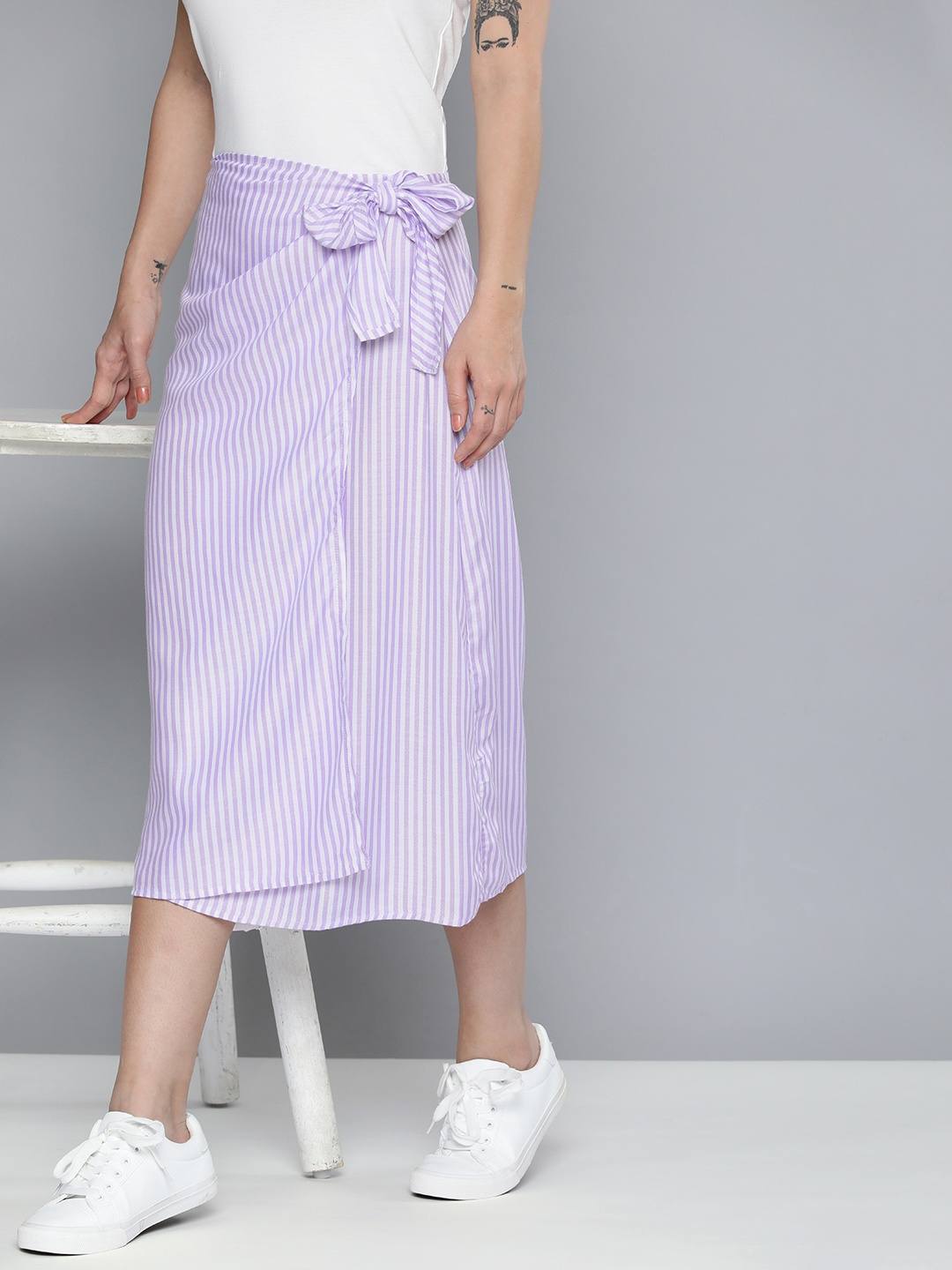 

Mast & Harbour Striped Wrap Midi Skirt, Lavender