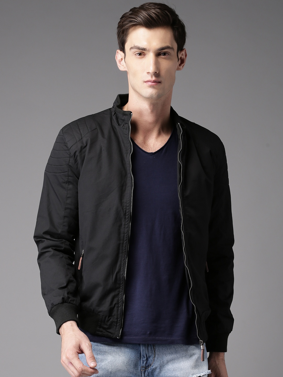 

HERE&NOW Men Black Solid Bomber Jacket