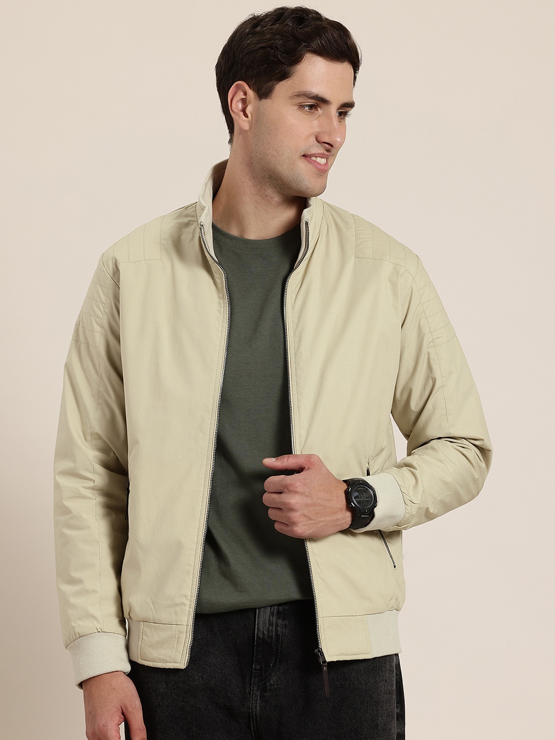 

HERE&NOW Regular Fit Bomber Jacket, Beige