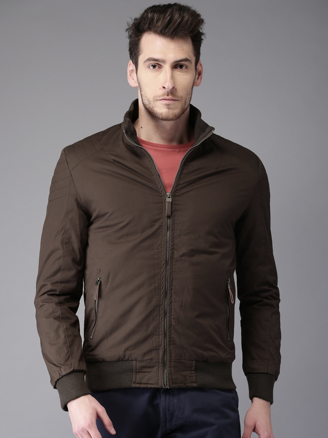 

HERE&NOW Men Brown Solid Bomber Jacket