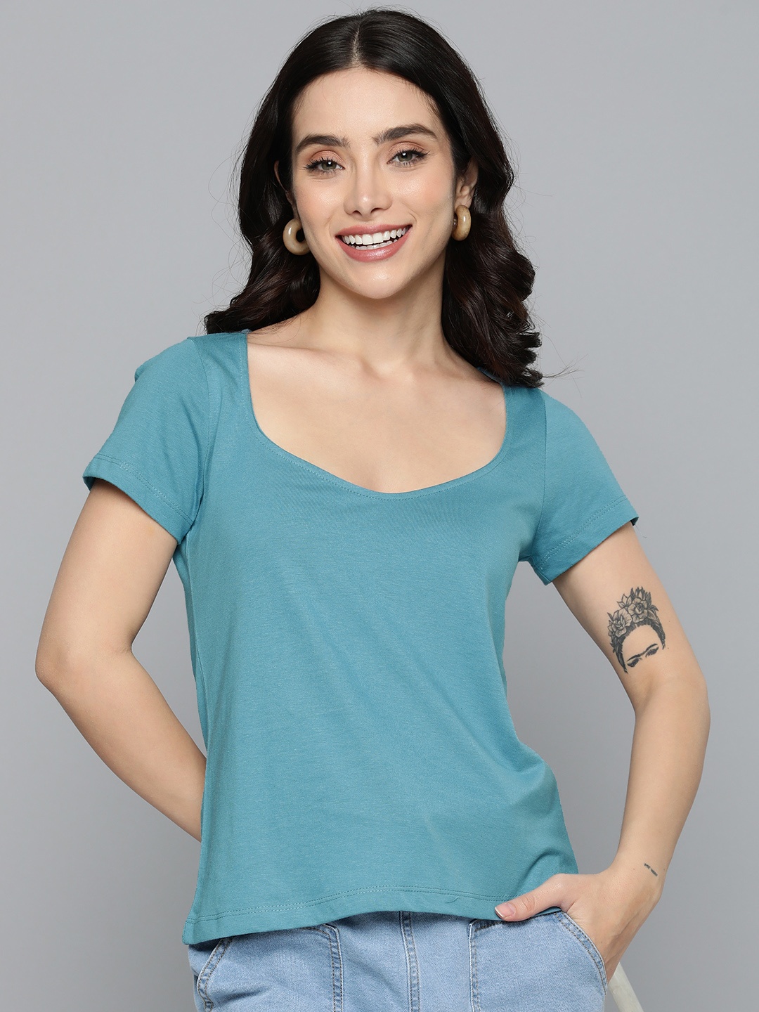 

Mast & Harbour Scoop Neck T-shirt, Blue
