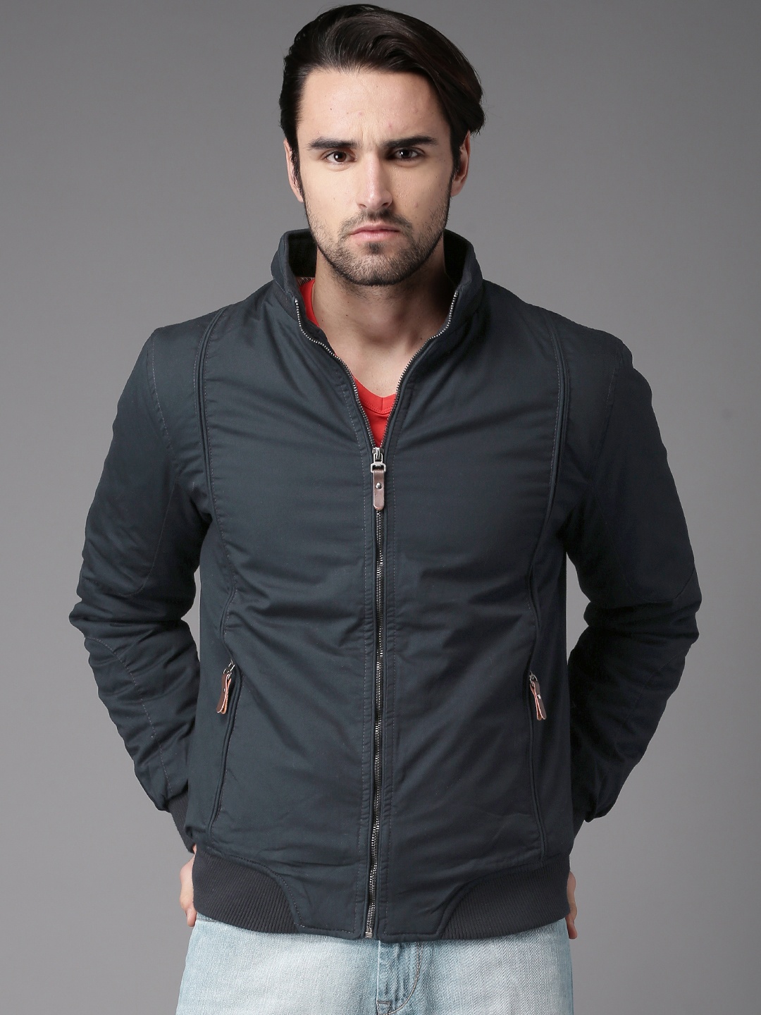 

HERE&NOW Men Navy Solid Bomber, Navy blue