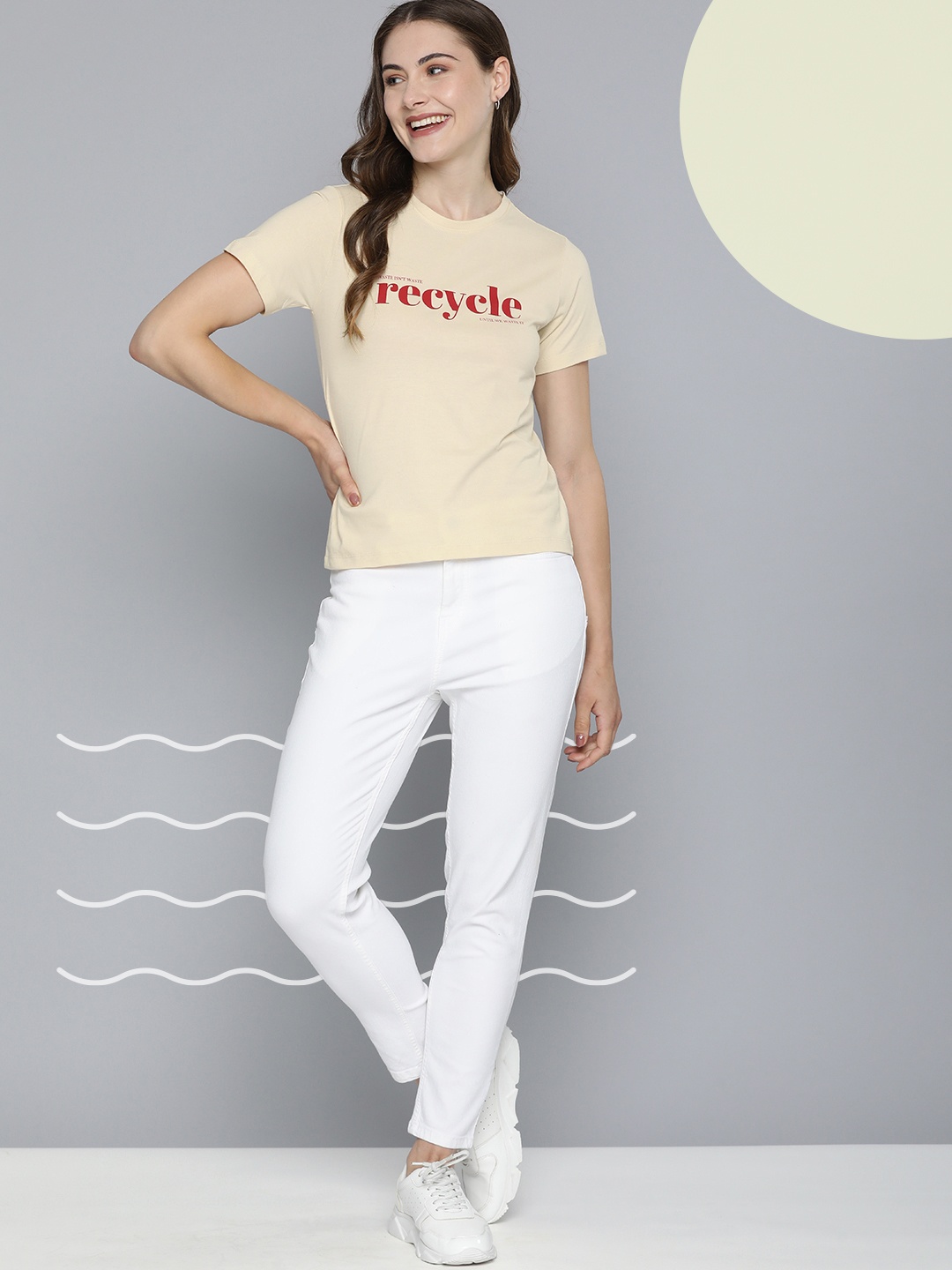 

M&H Our Water Women Typography Printed T-shirt, Cream