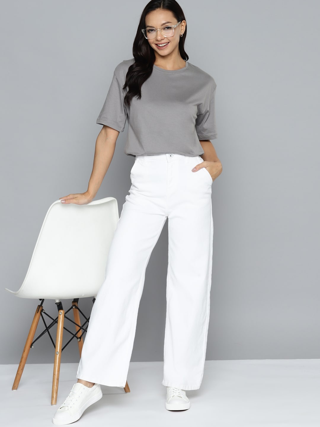 

Mast & Harbour Women Drop-Shoulder Sleeves T-shirt, Grey