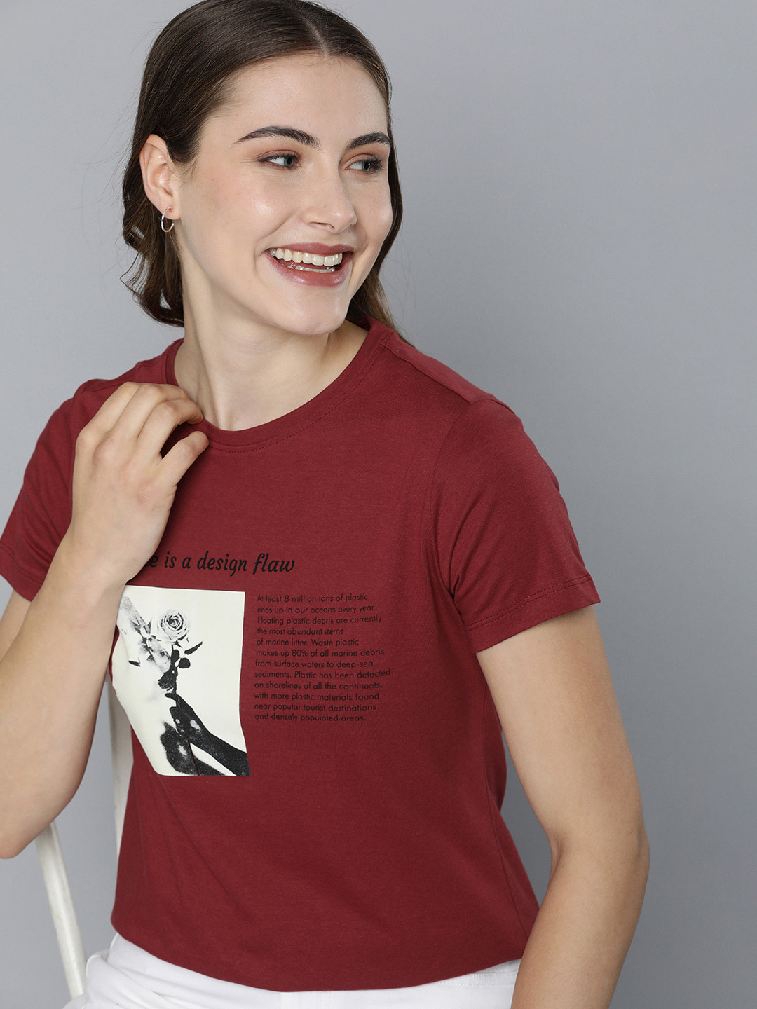 

M&H Our Water Women Typography Printed T-shirt, Maroon