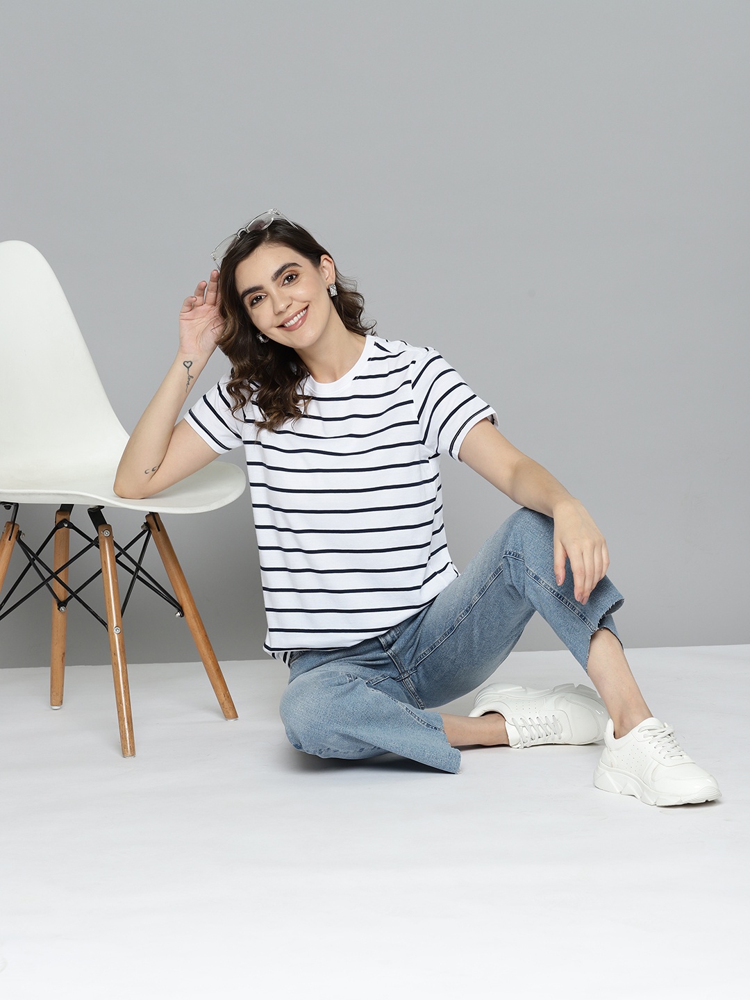 

Mast & Harbour Striped Pure Cotton T-shirt, White