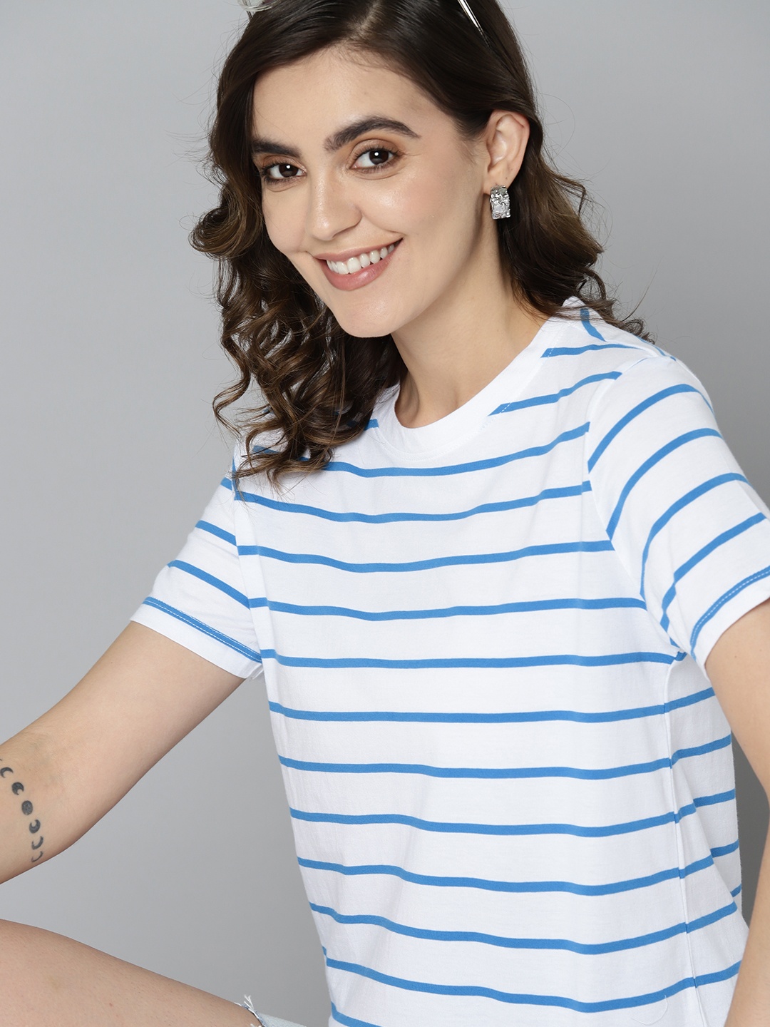 

Mast & Harbour Striped Pure Cotton T-shirt, White