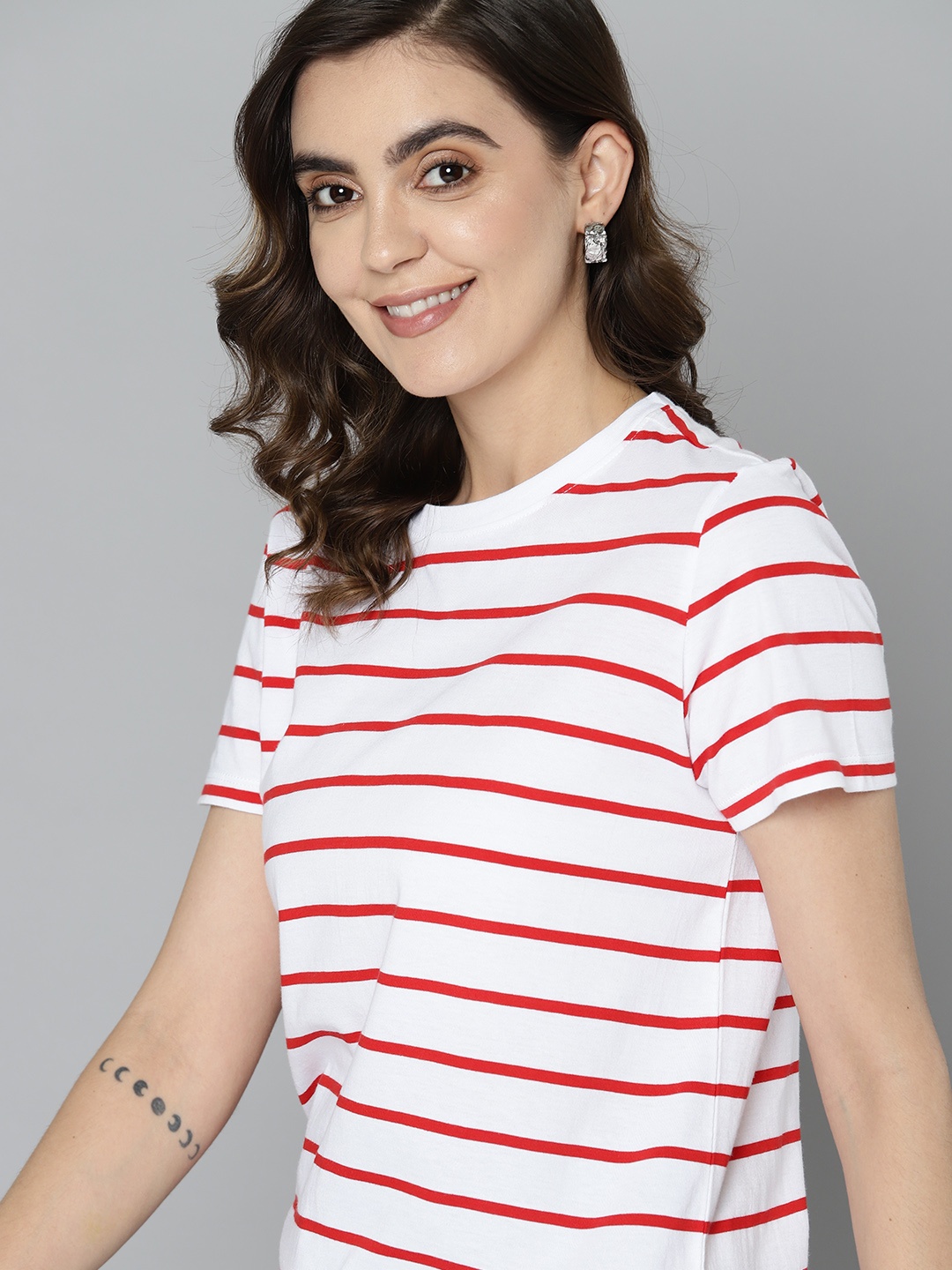 

Mast & Harbour Striped Pure Cotton T-shirt, White