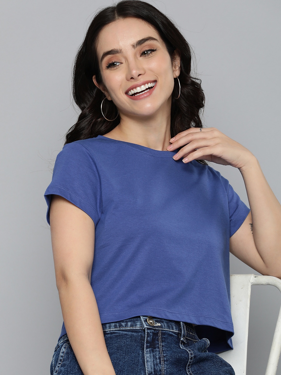 

Mast & Harbour Boxy Crop T-shirt, Blue