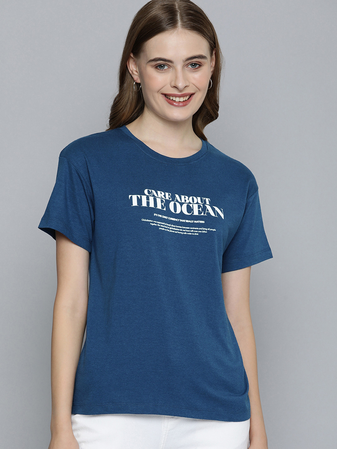 

M&H Our Water Typography Printed Applique Casual T-shirt, Blue
