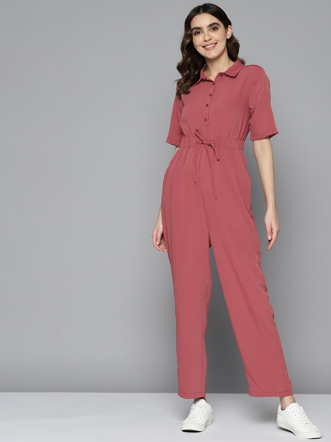 

Mast & Harbour Waist Tie-Up Basic Jumpsuit, Rose