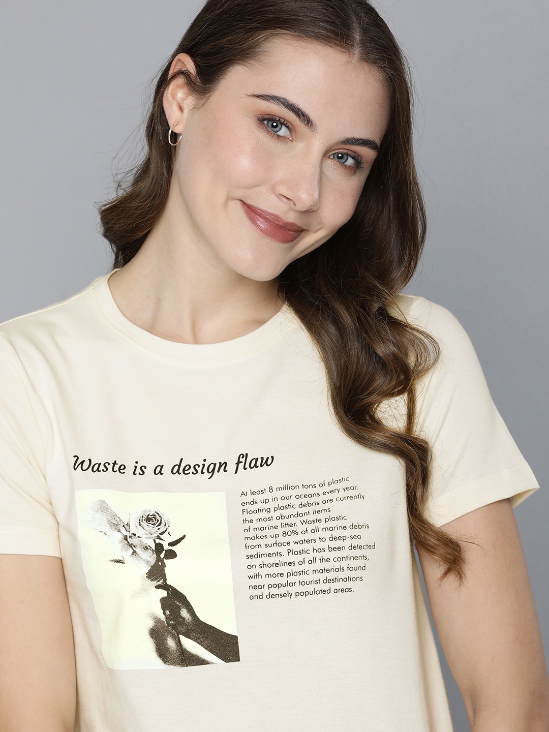 

M&H Our Water Women Typography Printed T-shirt, Cream