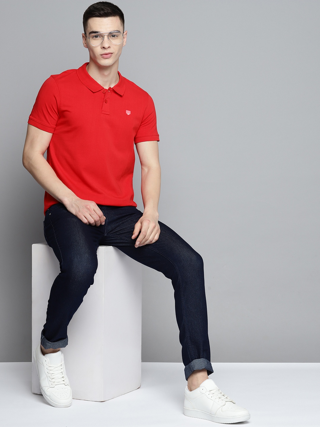 

Mast & Harbour Solid Polo Collar Pure Cotton T-shirt, Red