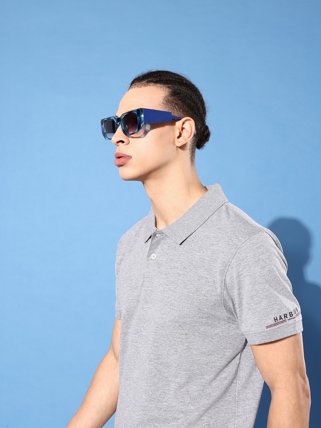

Mast & Harbour Solid Polo Collar Casual T-shirt, Grey melange