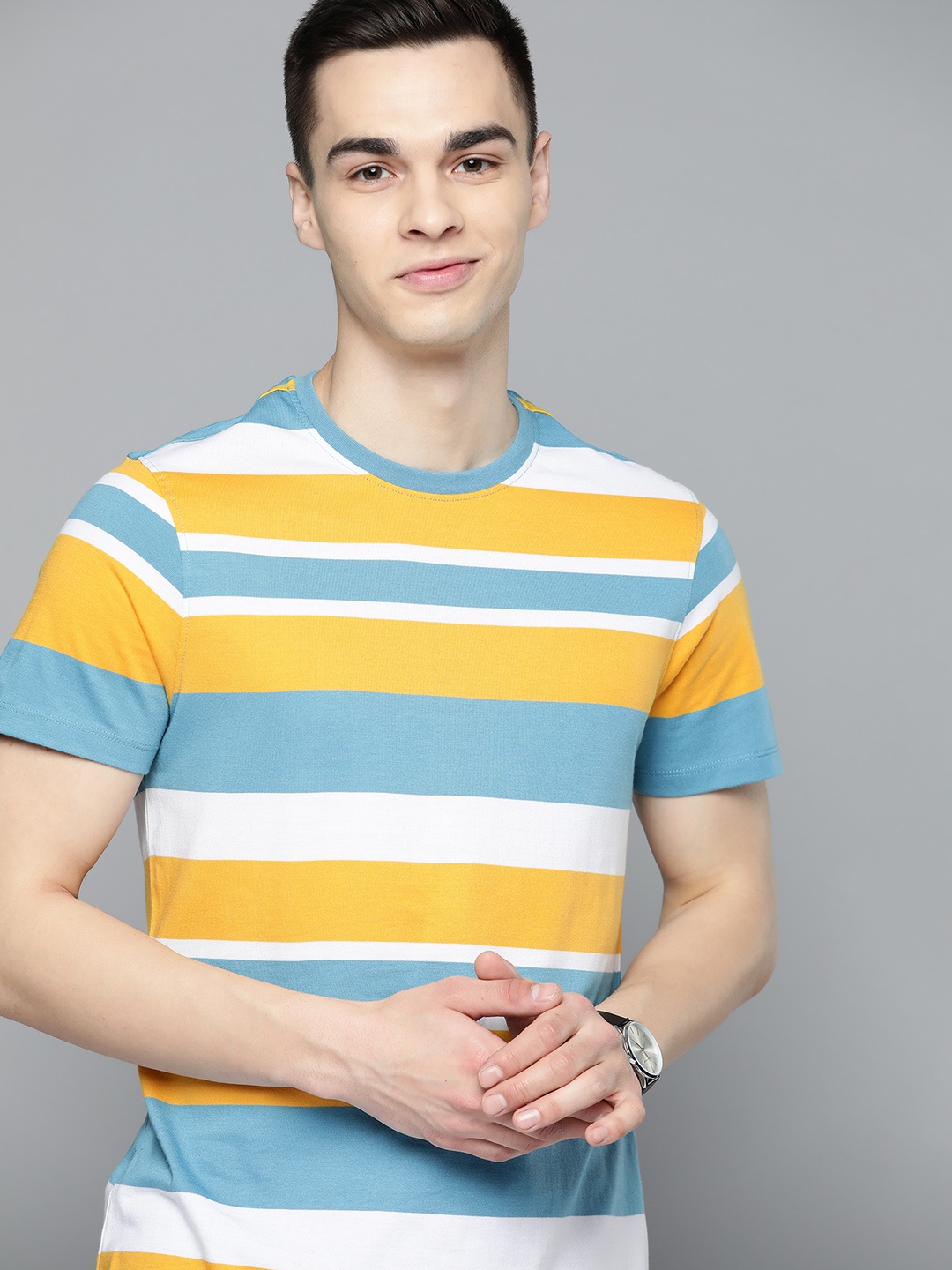 

Mast & Harbour Striped Regular Fit T-shirt, Yellow