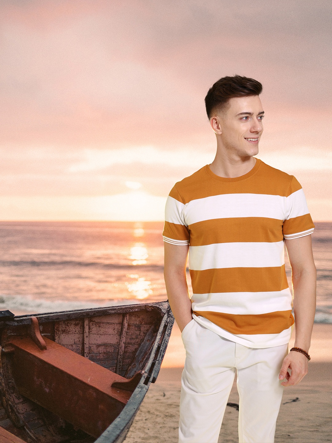 

Mast & Harbour Men Spice White Colourblocked Forever Vacay Pastel Bars T-shirt