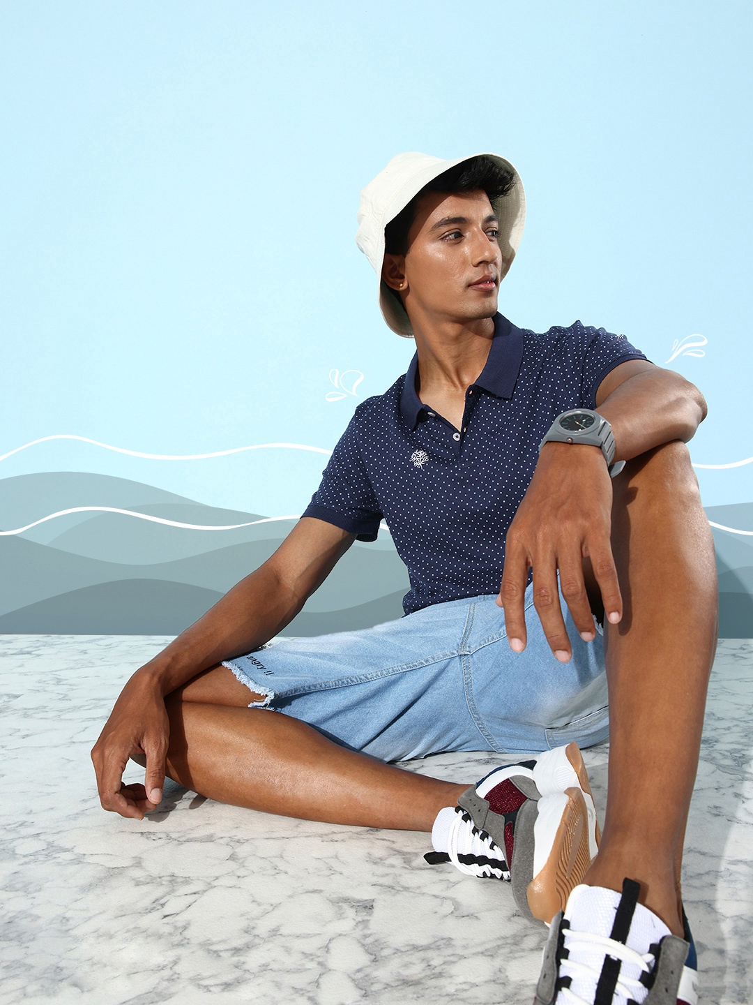 

Mast & Harbour Men Navy Blue Polka Pure Cotton MCW Forever Vacay Resort Fantasy T-shirt