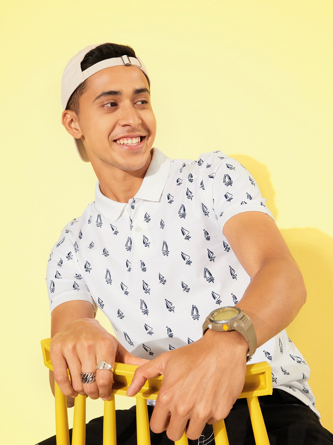 

Mast & Harbour Printed Polo Collar Pure Cotton T-shirt, White