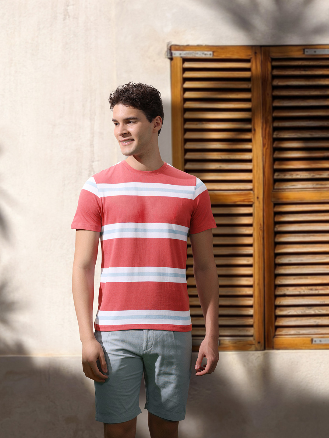

Mast & Harbour Men Coral Red Colourblocked Forever Vacay Pastel Bars T-shirt