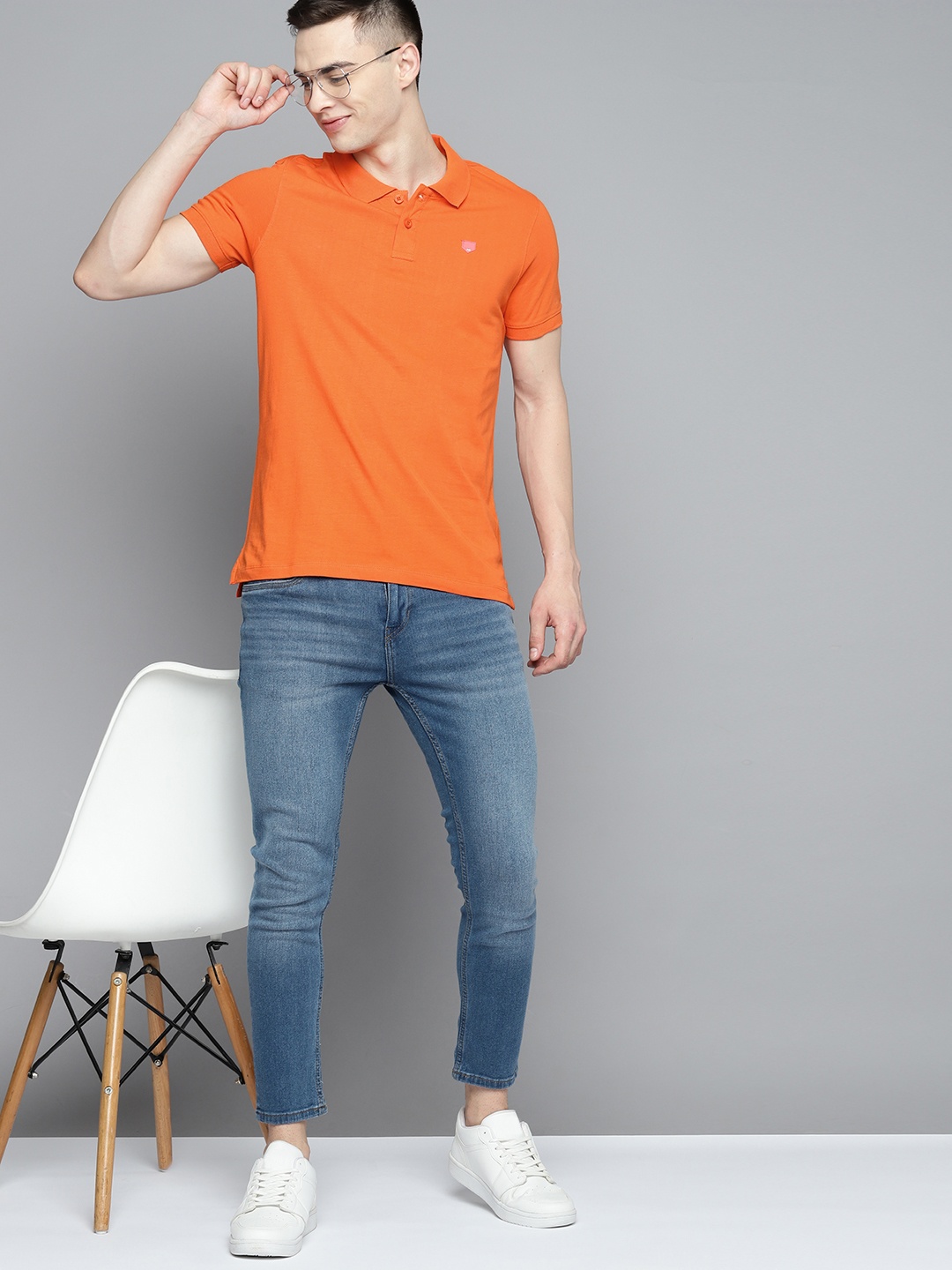 

Mast & Harbour Solid Polo Collar Pure Cotton T-shirt, Orange