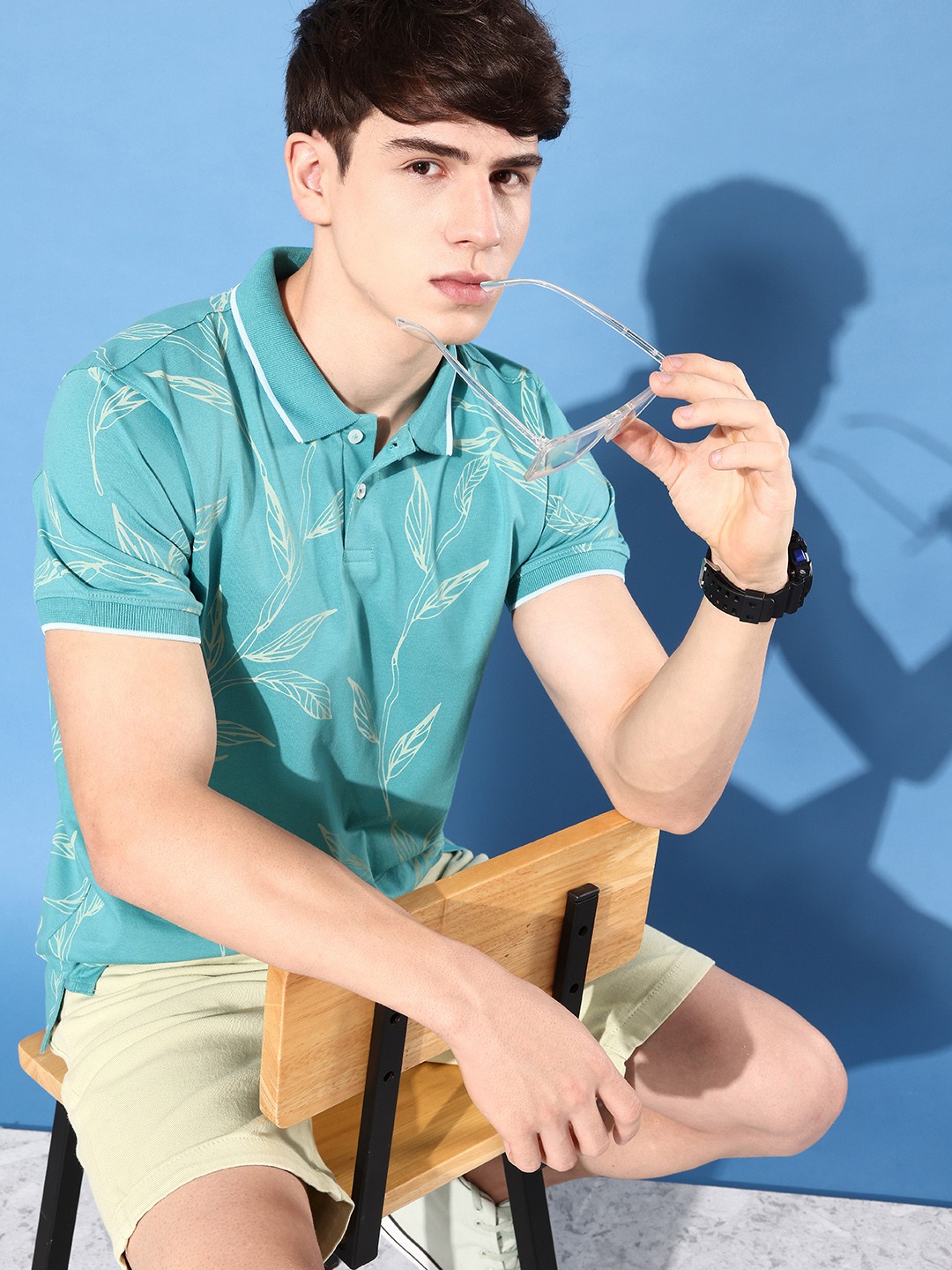 

Mast & Harbour Tropical Printed Polo Collar Pure Cotton T-shirt, Sea green