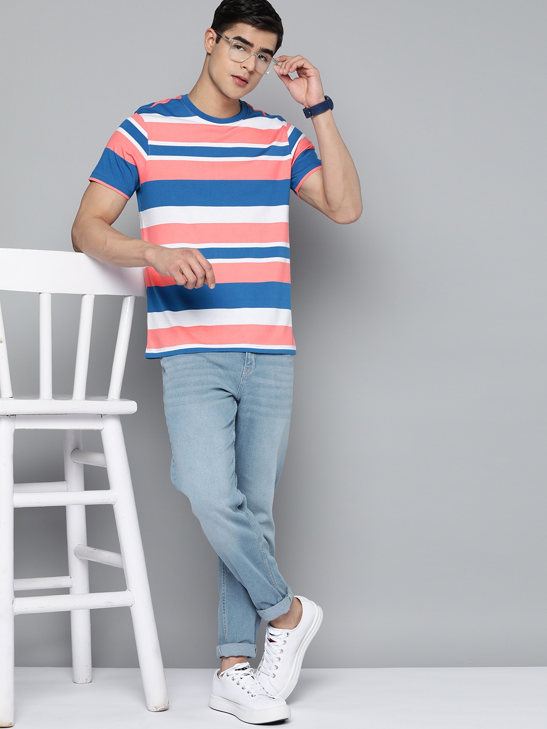 

Mast & Harbour Striped Regular Fit T-shirt, Blue
