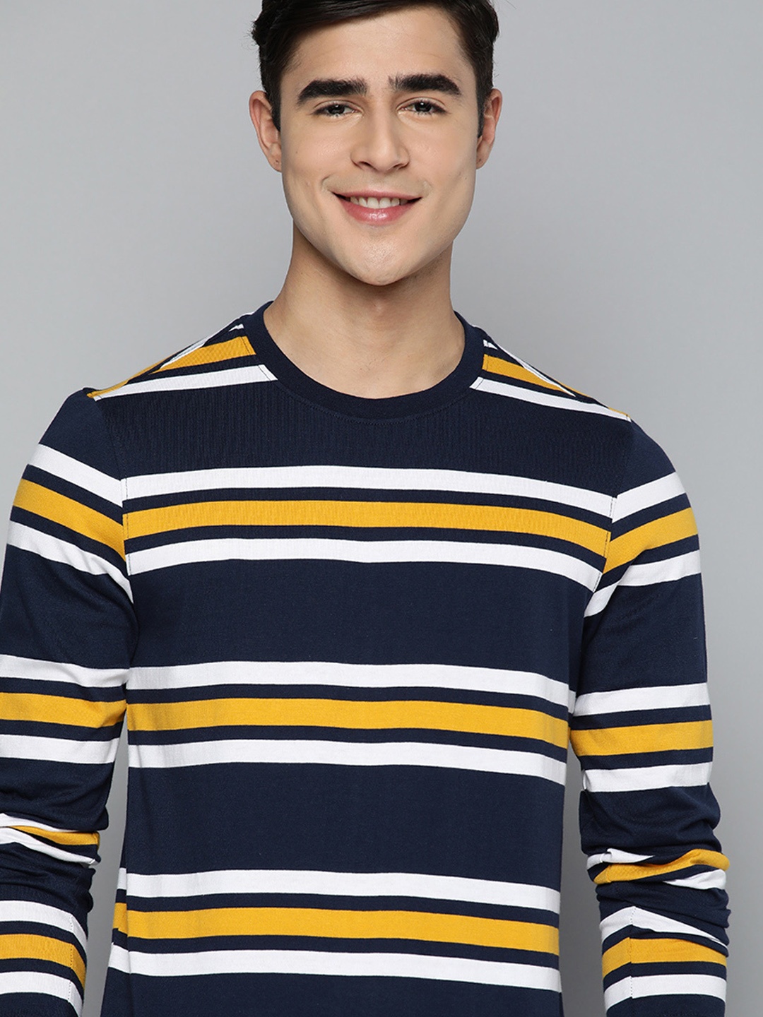 Mast & Harbour Men Striped Indigo T-shirt, Navy blue